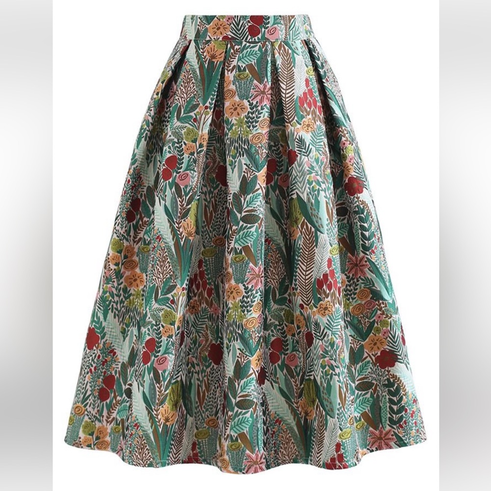 Spring scenery Jacquard pleated Midi Skirt